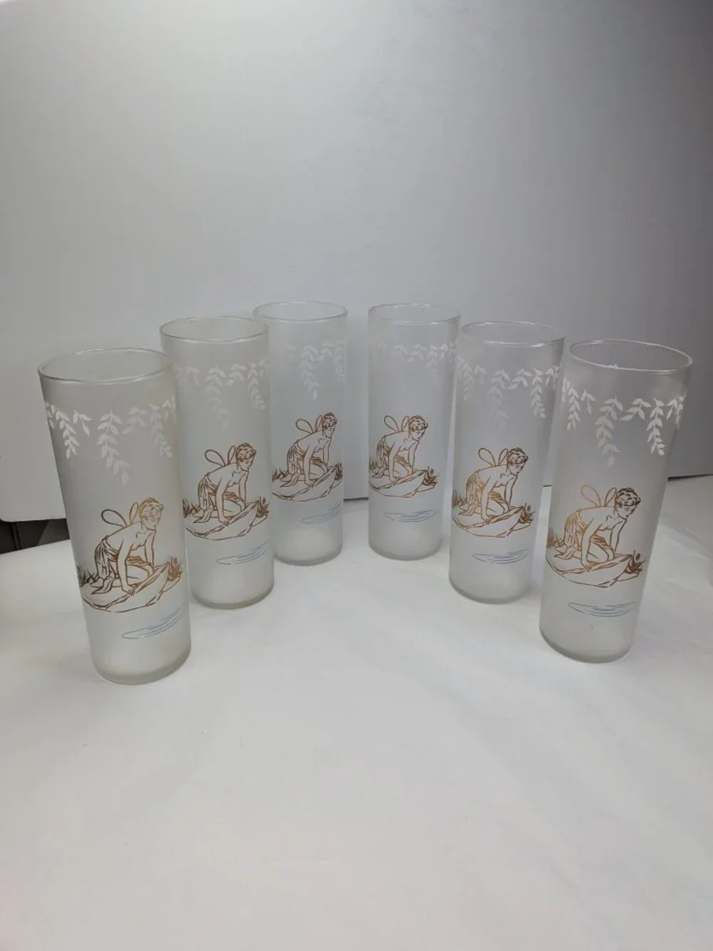Vintage Libbey White Rock Psyche Fairy Glasses Set 6 Fairycore 50s